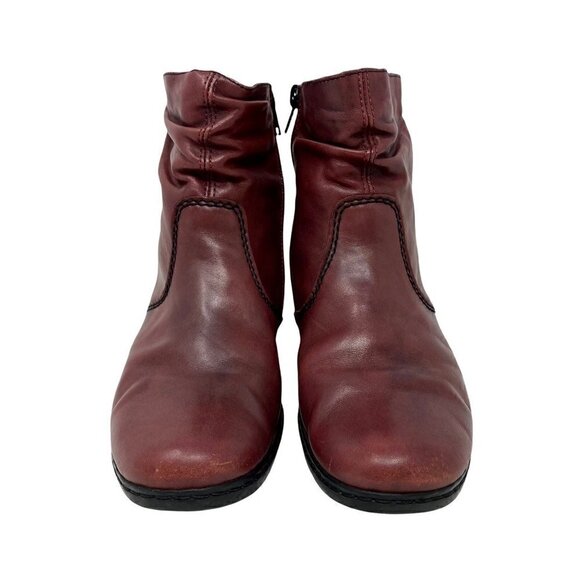 Rieker Womens Ankle Boots Booties Red Leather Cuban Heel Round Toe Zipper 6.5 37 - Picture 2 of 8